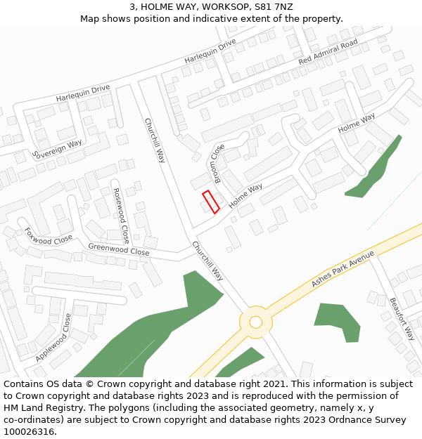 3, HOLME WAY, WORKSOP, S81 7NZ: Location map and indicative extent of plot