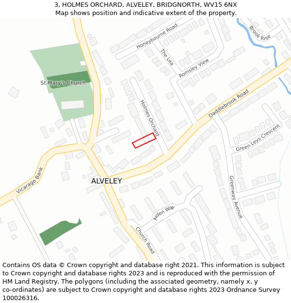 3, HOLMES ORCHARD, ALVELEY, BRIDGNORTH, WV15 6NX: Location map and indicative extent of plot