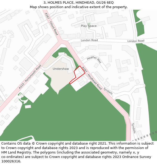 3, HOLMES PLACE, HINDHEAD, GU26 6EQ: Location map and indicative extent of plot