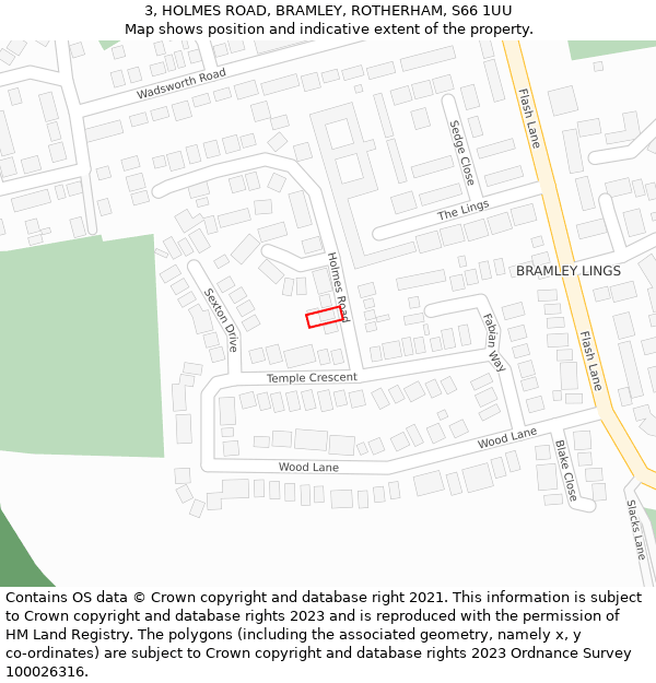 3, HOLMES ROAD, BRAMLEY, ROTHERHAM, S66 1UU: Location map and indicative extent of plot