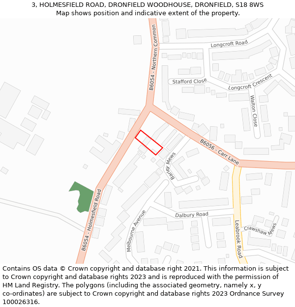 3, HOLMESFIELD ROAD, DRONFIELD WOODHOUSE, DRONFIELD, S18 8WS: Location map and indicative extent of plot