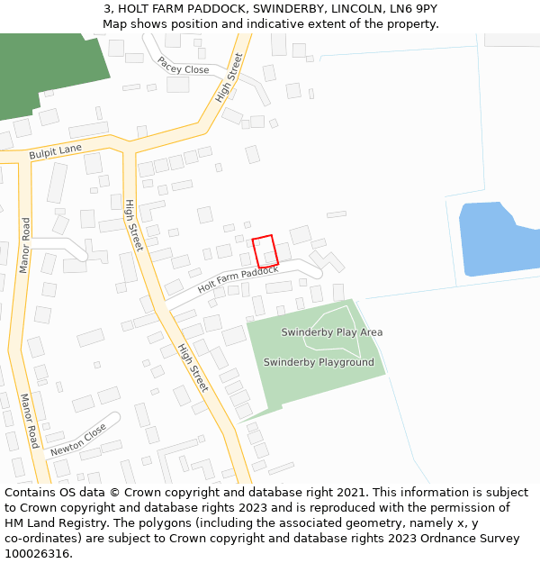 3, HOLT FARM PADDOCK, SWINDERBY, LINCOLN, LN6 9PY: Location map and indicative extent of plot