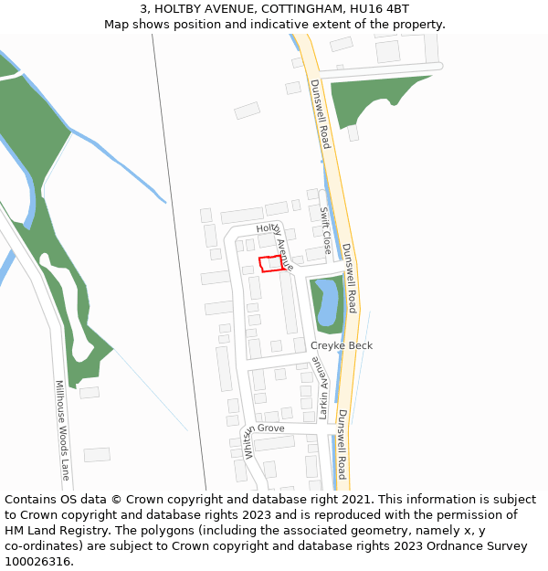 3, HOLTBY AVENUE, COTTINGHAM, HU16 4BT: Location map and indicative extent of plot