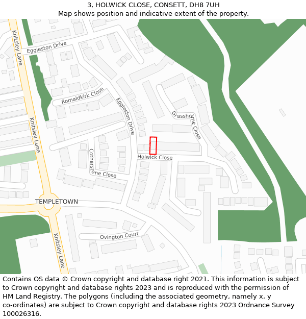 3, HOLWICK CLOSE, CONSETT, DH8 7UH: Location map and indicative extent of plot