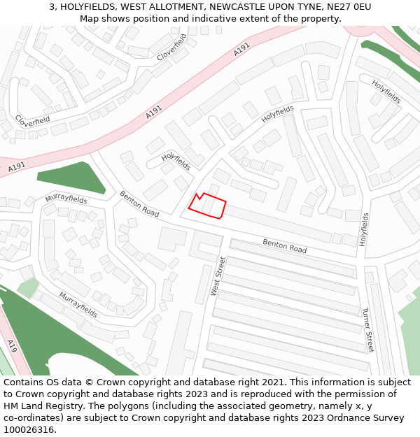 3, HOLYFIELDS, WEST ALLOTMENT, NEWCASTLE UPON TYNE, NE27 0EU: Location map and indicative extent of plot