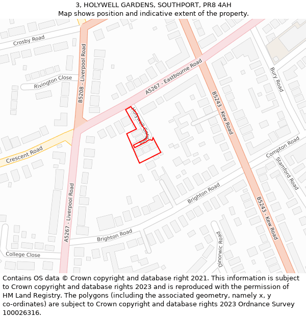 3, HOLYWELL GARDENS, SOUTHPORT, PR8 4AH: Location map and indicative extent of plot