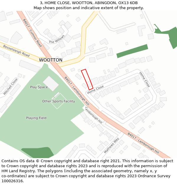 3, HOME CLOSE, WOOTTON, ABINGDON, OX13 6DB: Location map and indicative extent of plot