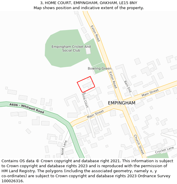 3, HOME COURT, EMPINGHAM, OAKHAM, LE15 8NY: Location map and indicative extent of plot