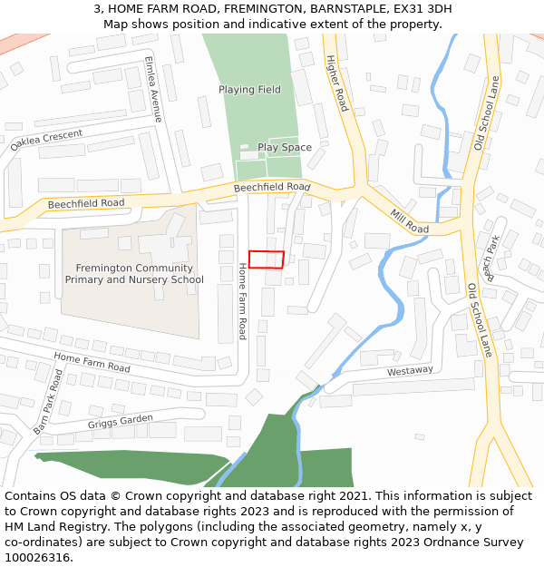 3, HOME FARM ROAD, FREMINGTON, BARNSTAPLE, EX31 3DH: Location map and indicative extent of plot