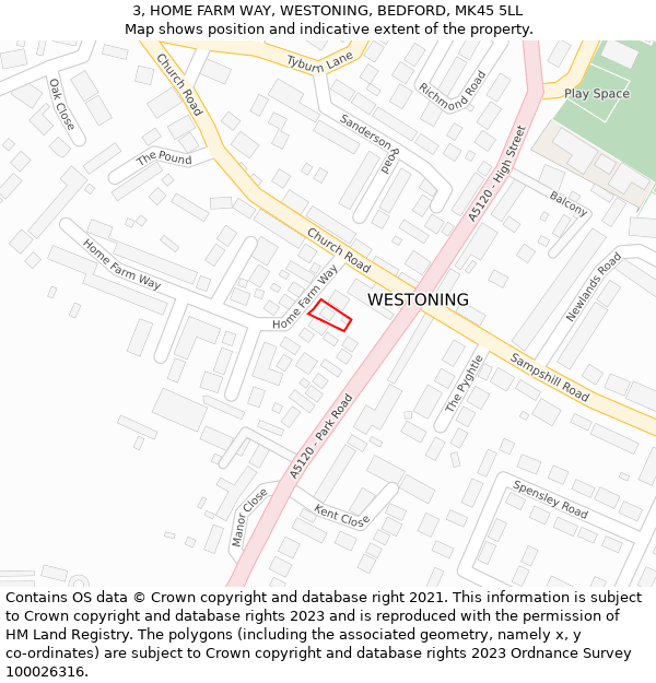 3, HOME FARM WAY, WESTONING, BEDFORD, MK45 5LL: Location map and indicative extent of plot