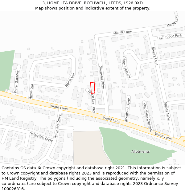 3, HOME LEA DRIVE, ROTHWELL, LEEDS, LS26 0XD: Location map and indicative extent of plot