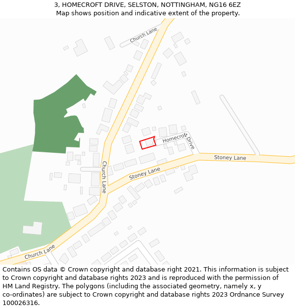 3, HOMECROFT DRIVE, SELSTON, NOTTINGHAM, NG16 6EZ: Location map and indicative extent of plot
