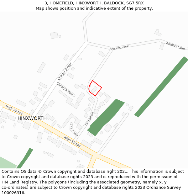3, HOMEFIELD, HINXWORTH, BALDOCK, SG7 5RX: Location map and indicative extent of plot