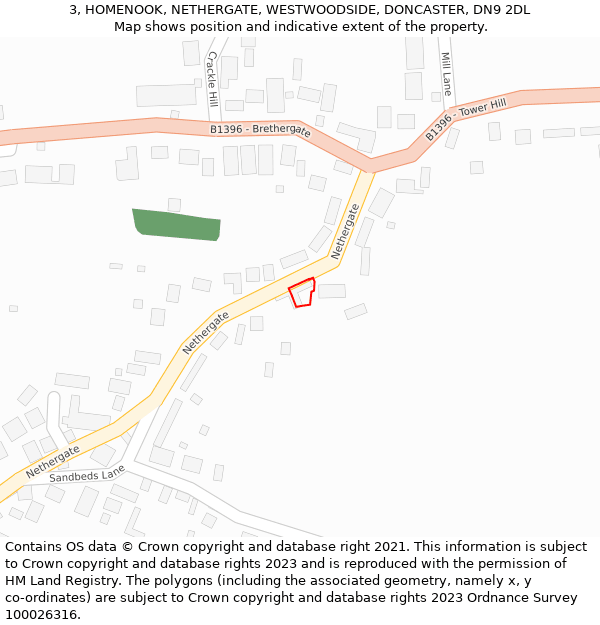 3, HOMENOOK, NETHERGATE, WESTWOODSIDE, DONCASTER, DN9 2DL: Location map and indicative extent of plot
