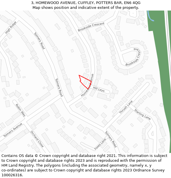 3, HOMEWOOD AVENUE, CUFFLEY, POTTERS BAR, EN6 4QG: Location map and indicative extent of plot