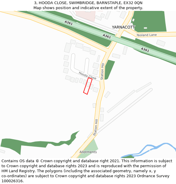 3, HOODA CLOSE, SWIMBRIDGE, BARNSTAPLE, EX32 0QN: Location map and indicative extent of plot