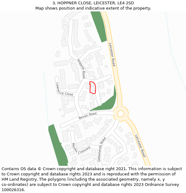 3, HOPPNER CLOSE, LEICESTER, LE4 2SD: Location map and indicative extent of plot