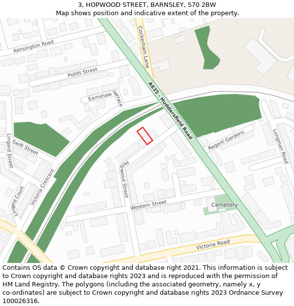 3, HOPWOOD STREET, BARNSLEY, S70 2BW: Location map and indicative extent of plot