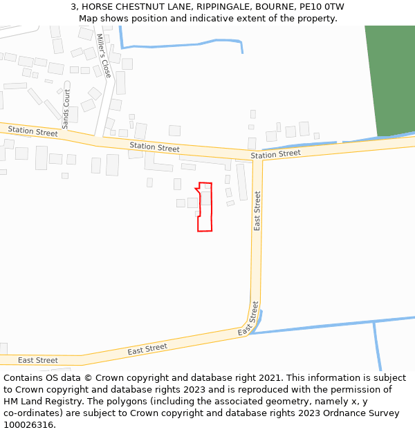 3, HORSE CHESTNUT LANE, RIPPINGALE, BOURNE, PE10 0TW: Location map and indicative extent of plot