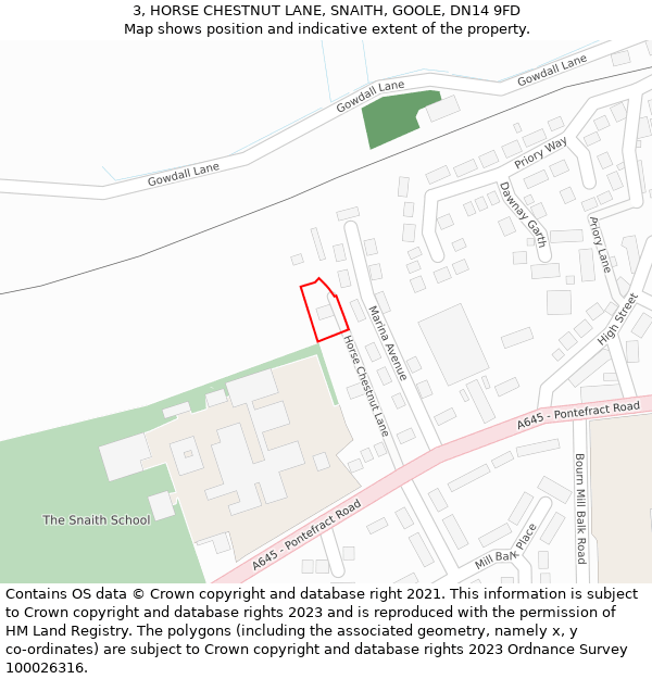 3, HORSE CHESTNUT LANE, SNAITH, GOOLE, DN14 9FD: Location map and indicative extent of plot