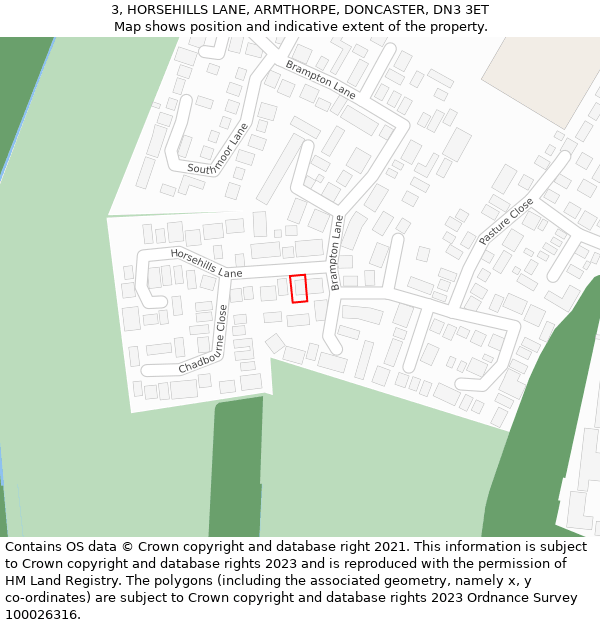 3, HORSEHILLS LANE, ARMTHORPE, DONCASTER, DN3 3ET: Location map and indicative extent of plot