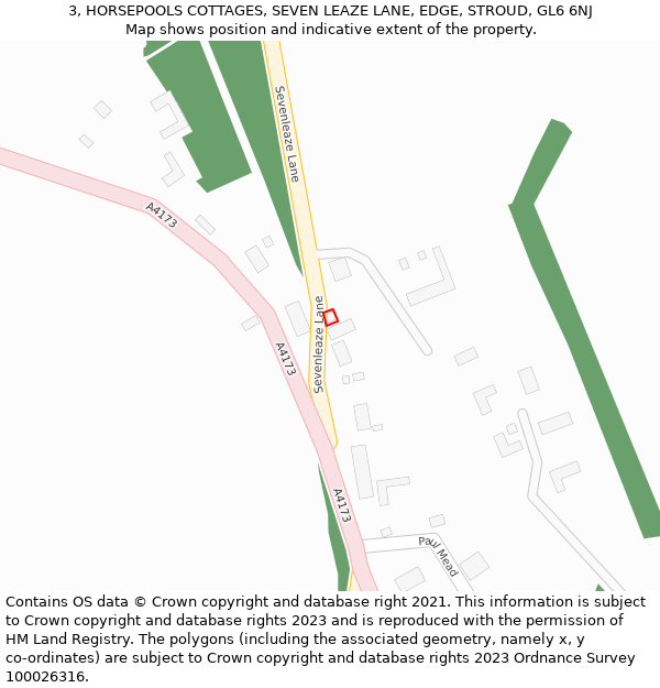 3, HORSEPOOLS COTTAGES, SEVEN LEAZE LANE, EDGE, STROUD, GL6 6NJ: Location map and indicative extent of plot