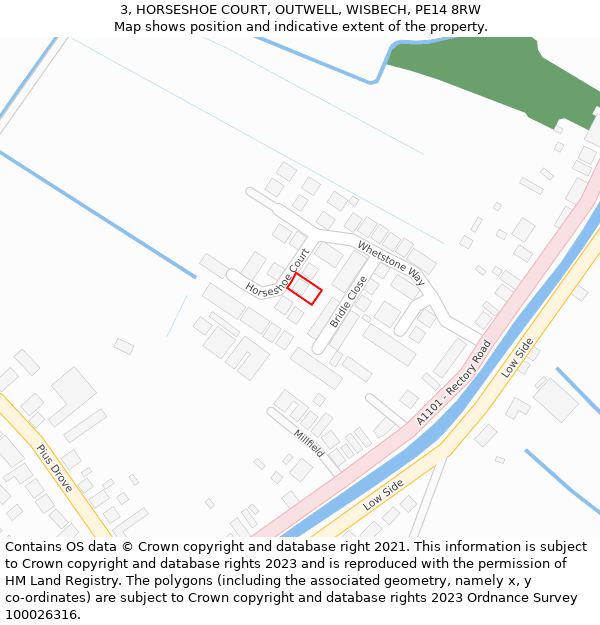 3, HORSESHOE COURT, OUTWELL, WISBECH, PE14 8RW: Location map and indicative extent of plot