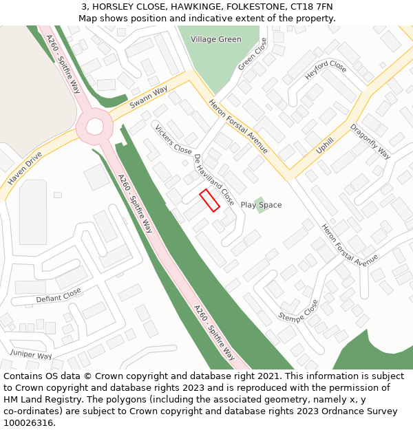 3, HORSLEY CLOSE, HAWKINGE, FOLKESTONE, CT18 7FN: Location map and indicative extent of plot