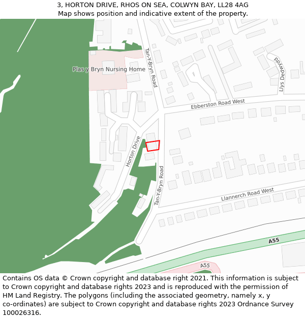 3, HORTON DRIVE, RHOS ON SEA, COLWYN BAY, LL28 4AG: Location map and indicative extent of plot