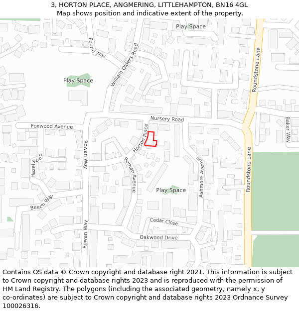 3, HORTON PLACE, ANGMERING, LITTLEHAMPTON, BN16 4GL: Location map and indicative extent of plot