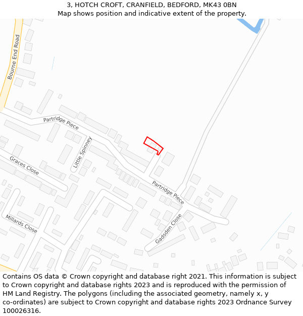 3, HOTCH CROFT, CRANFIELD, BEDFORD, MK43 0BN: Location map and indicative extent of plot