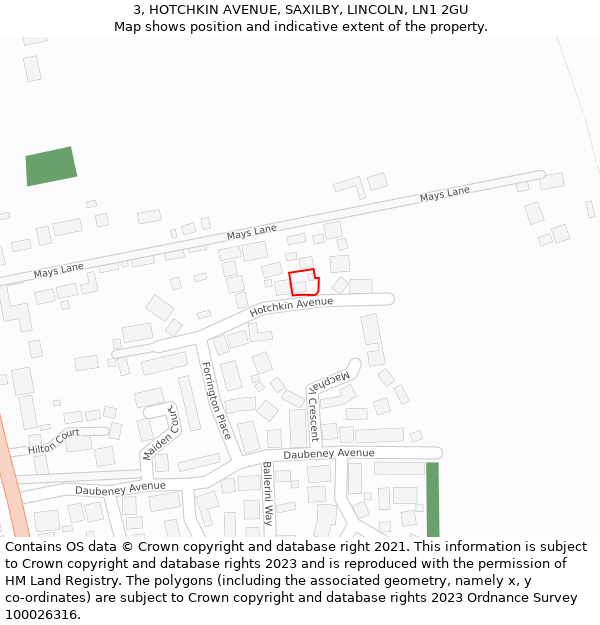 3, HOTCHKIN AVENUE, SAXILBY, LINCOLN, LN1 2GU: Location map and indicative extent of plot