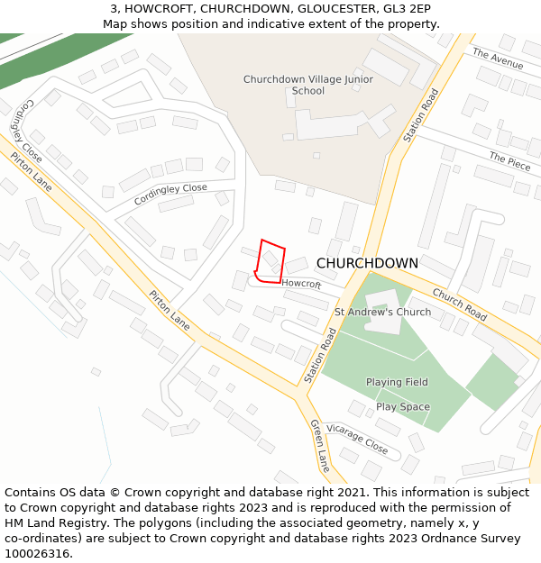 3, HOWCROFT, CHURCHDOWN, GLOUCESTER, GL3 2EP: Location map and indicative extent of plot