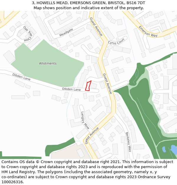 3, HOWELLS MEAD, EMERSONS GREEN, BRISTOL, BS16 7DT: Location map and indicative extent of plot