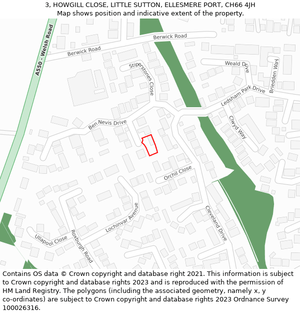 3, HOWGILL CLOSE, LITTLE SUTTON, ELLESMERE PORT, CH66 4JH: Location map and indicative extent of plot