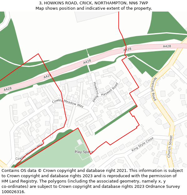 3, HOWKINS ROAD, CRICK, NORTHAMPTON, NN6 7WP: Location map and indicative extent of plot