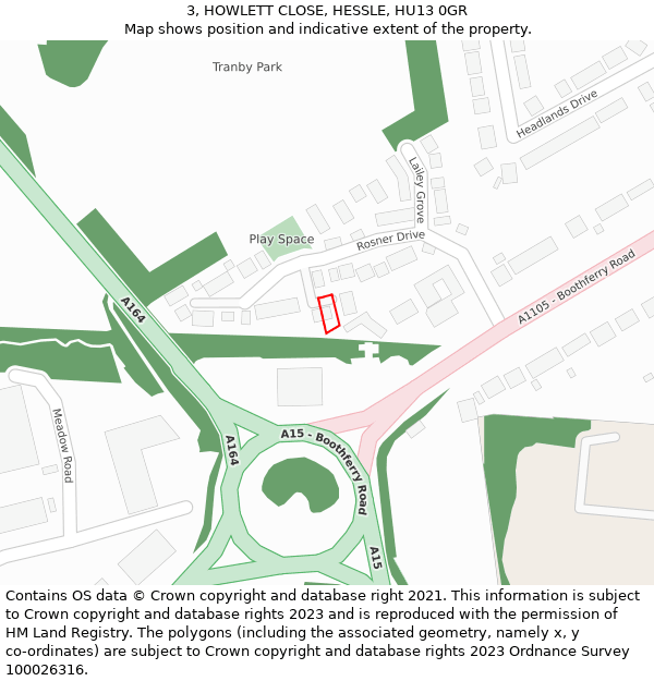 3, HOWLETT CLOSE, HESSLE, HU13 0GR: Location map and indicative extent of plot