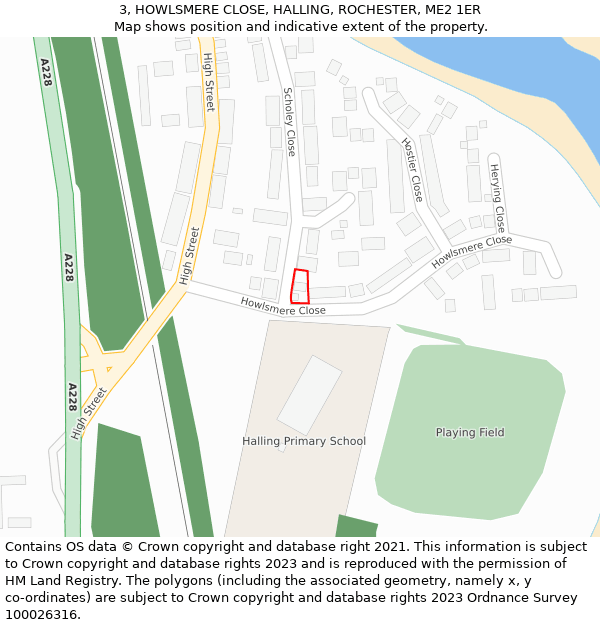 3, HOWLSMERE CLOSE, HALLING, ROCHESTER, ME2 1ER: Location map and indicative extent of plot