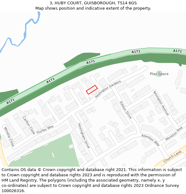 3, HUBY COURT, GUISBOROUGH, TS14 6GS: Location map and indicative extent of plot