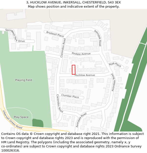 3, HUCKLOW AVENUE, INKERSALL, CHESTERFIELD, S43 3EX: Location map and indicative extent of plot
