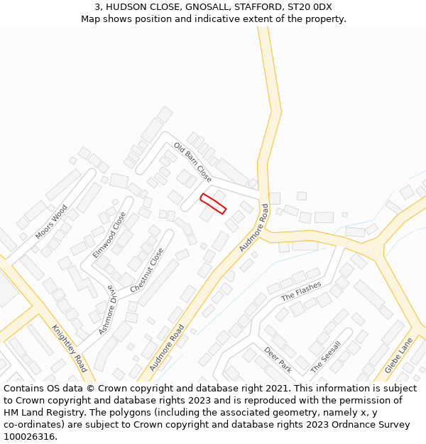 3, HUDSON CLOSE, GNOSALL, STAFFORD, ST20 0DX: Location map and indicative extent of plot