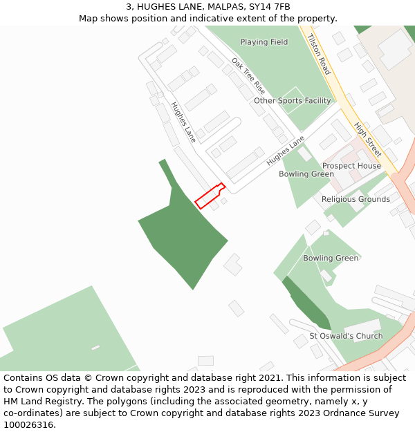 3, HUGHES LANE, MALPAS, SY14 7FB: Location map and indicative extent of plot