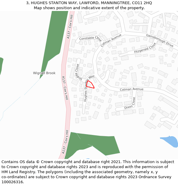 3, HUGHES STANTON WAY, LAWFORD, MANNINGTREE, CO11 2HQ: Location map and indicative extent of plot