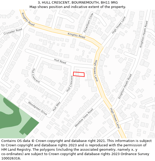 3, HULL CRESCENT, BOURNEMOUTH, BH11 9RG: Location map and indicative extent of plot