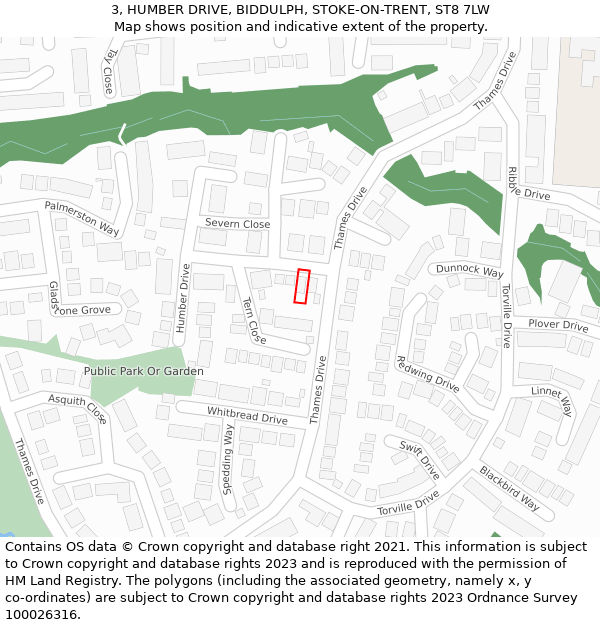 3, HUMBER DRIVE, BIDDULPH, STOKE-ON-TRENT, ST8 7LW: Location map and indicative extent of plot