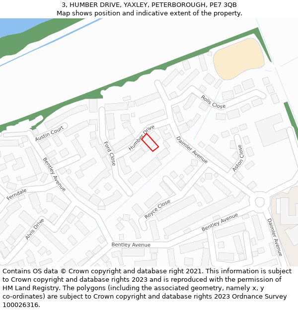 3, HUMBER DRIVE, YAXLEY, PETERBOROUGH, PE7 3QB: Location map and indicative extent of plot