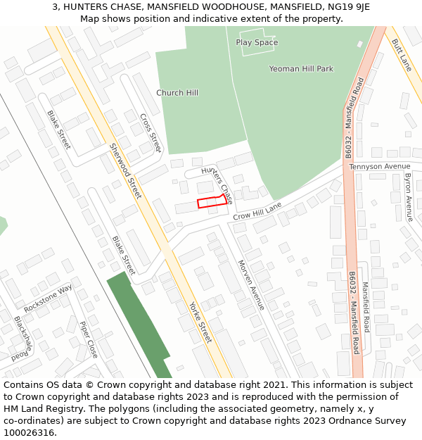 3, HUNTERS CHASE, MANSFIELD WOODHOUSE, MANSFIELD, NG19 9JE: Location map and indicative extent of plot