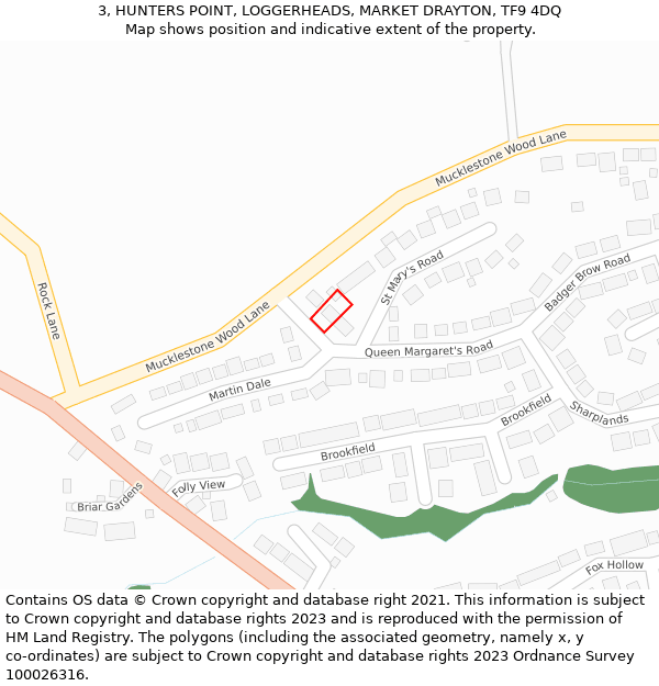 3, HUNTERS POINT, LOGGERHEADS, MARKET DRAYTON, TF9 4DQ: Location map and indicative extent of plot