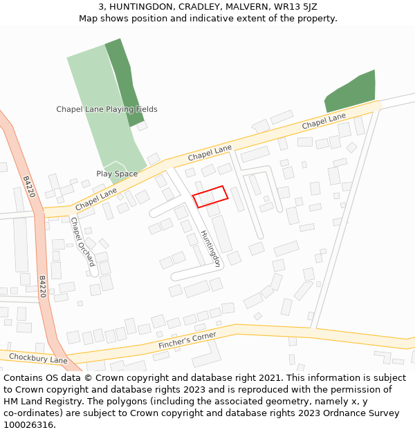 3, HUNTINGDON, CRADLEY, MALVERN, WR13 5JZ: Location map and indicative extent of plot