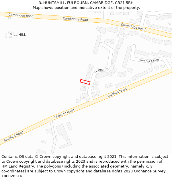 3, HUNTSMILL, FULBOURN, CAMBRIDGE, CB21 5RH: Location map and indicative extent of plot